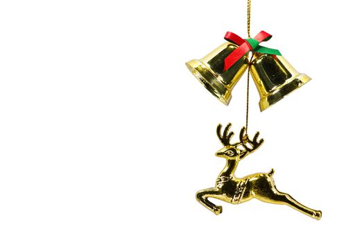 Reindeer and bell are isolated at the white background