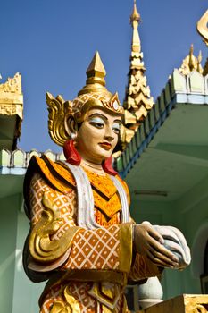 Deva statue in myanmar style molding art at temple