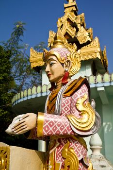 Deva statue in myanmar style molding art at temple