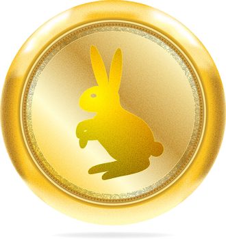Golden round icon with the rabbit symbol of 2011 year. Vector image with meshes, blends and vector textures