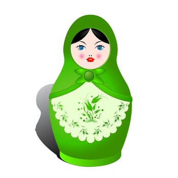 Russian nesting doll and shadow over white background