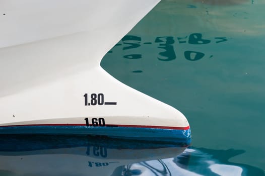 Detail of the draft scale on a mooring vessel bow