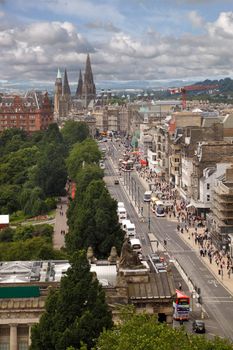 Looking west along Princes Street in the city centre of Edinburgh, Scotland