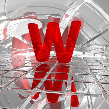 red uppercase letter w in futuristic space - 3d illustration