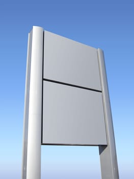 Blank signpost in brushed aluminum with blue sky, isolated with clipping path