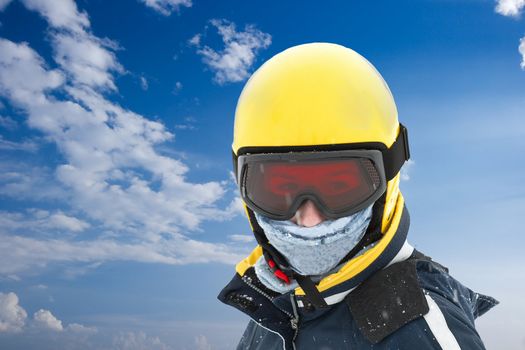 Female skier in helmet