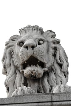 roaring stone lion sculpture closeup