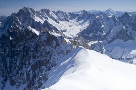 The Mont Blanc mountain range in Chamonix