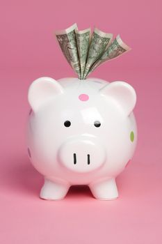 Piggy bank saving cash money