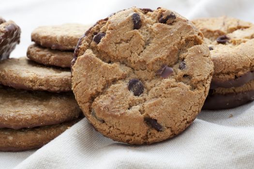 Chocolate chip cookies with bottom dipped in chocolate