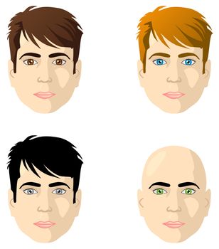 Men's faces, different color eyes and hair