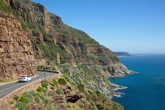 Chapman's Peak Drive, with Kommetjie in the background, South Africa.