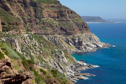Chapman's Peak Drive, with Kommetjie in the background, South Africa.