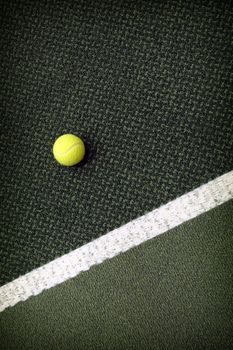 Tennis compositon. Yellow ball, lines and court.