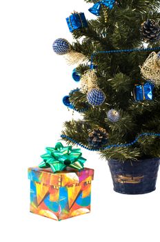 Christmas Tree and a gift on a white background.