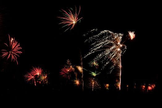 New Years Eve fireworks against black sky