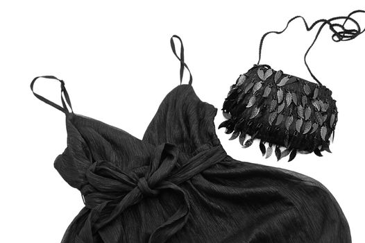 Glamour black dress and bag over white