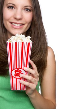 Beautiful teen girl eating popcorn