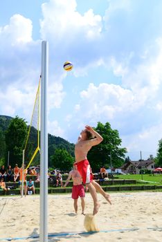 ZELL AM SEE, AUSTRIA - JUNE 26: Participants at the Beach City 2010, the biggest amateur Beach Volleyball Tournament in Austria. June 26, 2010 in Zell am See, Austria