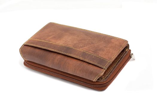 brown leather wallet, white background