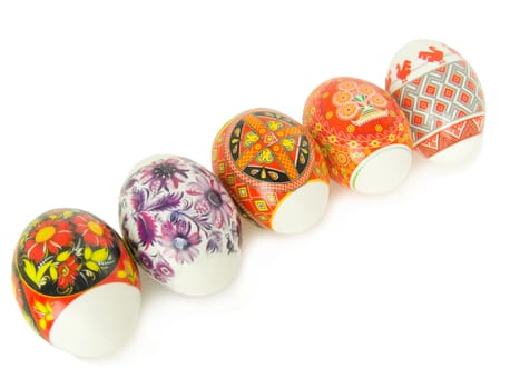 Easter eggs decorated with the Ukrainian national figure on a white background