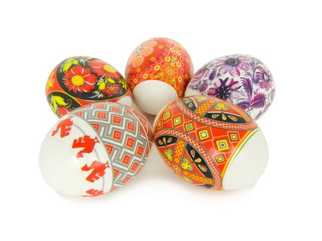 Easter eggs decorated with the Ukrainian national figure on a white background