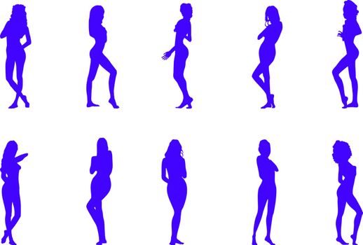 Collection of a vector of silhouettes of the naked women