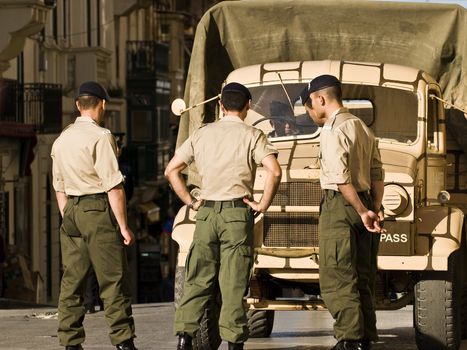 Roadside roadblock by military personnel