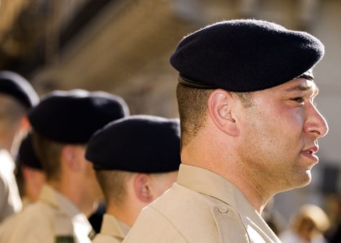 Soldier during reenactment of the awarding the George Cross medal to the whole island of Malta on 15th April 1942 for outstanding heroism at war