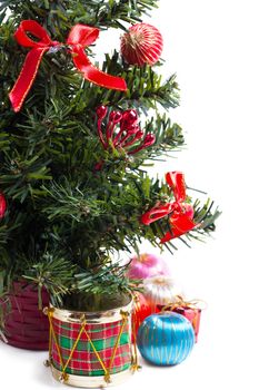 Colorful christmas decorations near the christmas tree