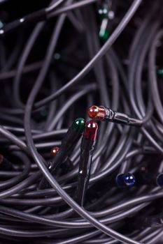 Closeup view of tangle of Christmas lights