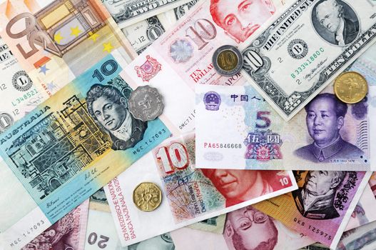 International currencies background.