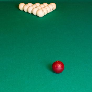 Balls for Russian billiards on a table with green baize.