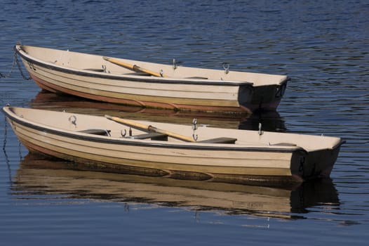 Fishing boat on Ladybower Reservoir Derbyshire England