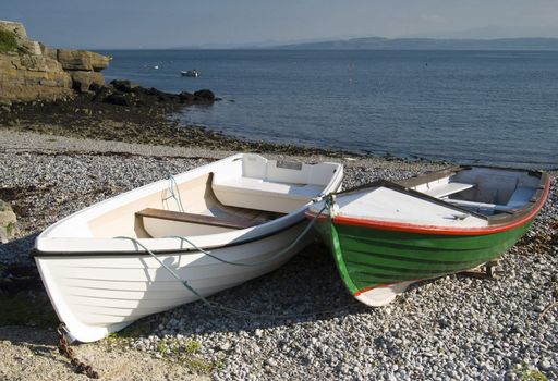 Boats on beach in Moelfre Wales - landscape orientation