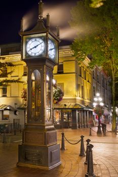 Steam Clock in Gastown Vancouver BC Canada at Night