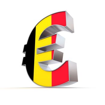 shiny euro symbol in a chrome and metal look - front surface is textured with belgian flag