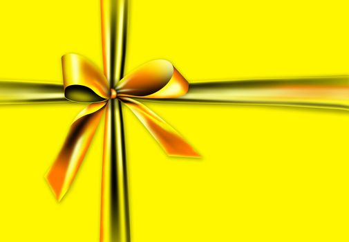 A golden ribbon with a knot isolated on yellow