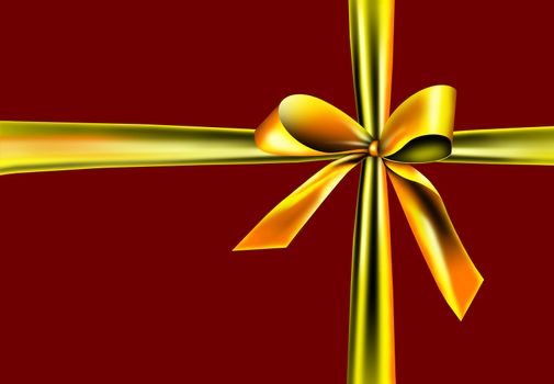 A golden ribbon with a knot isolated on red