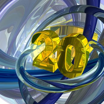 golden number twenty in techno space - 3d illustration