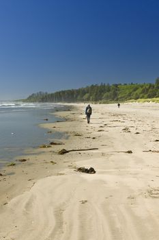 Hikers walking on Long Beach in Pacific Rim National park, Canada