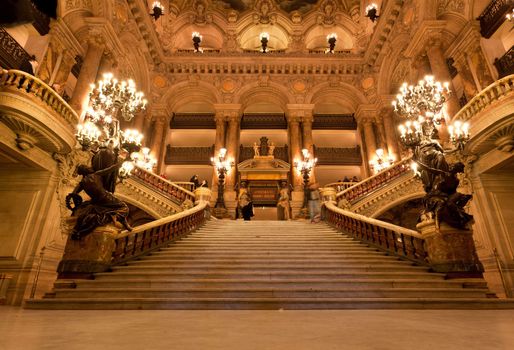 the beautiful interior of grand Opera in Paris France