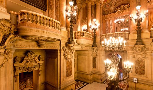 the beautiful interior of grand Opera in Paris France