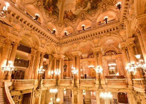 the beautiful interior of grand Opera in Paris France