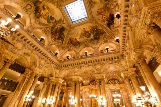 the beautiful interior of grand Opera in Paris France