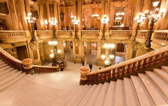 the beautiful interior of grand Opera in Paris France