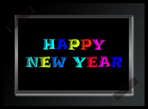 happy new year colorful greeting inscription on black frame