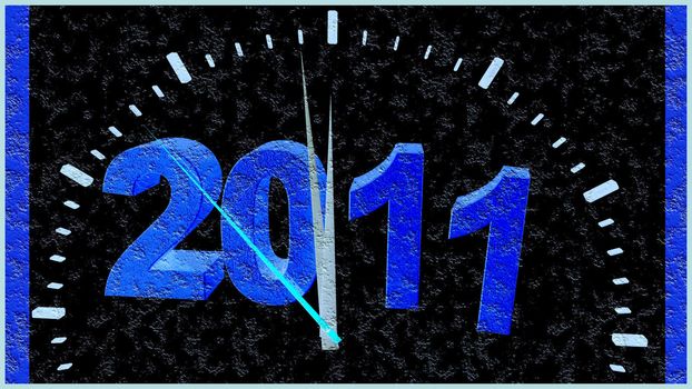 Clock- showing five minutes to twelve, and 2011 New Year!