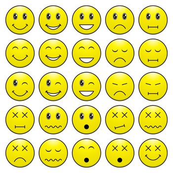 Pack of faces (emoticons) with various emotions expression