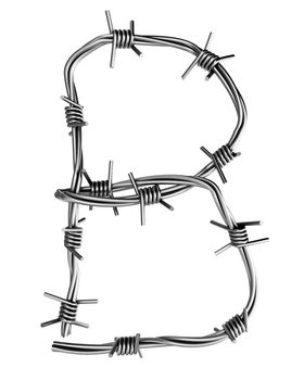 Letter B made from barbed wire